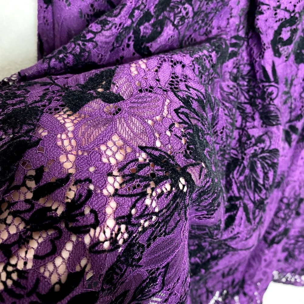 Danny & Nicole Floral Lace Velvet Fit & Flare Dress Purple Black Halloween 8 - Picture 11 of 15